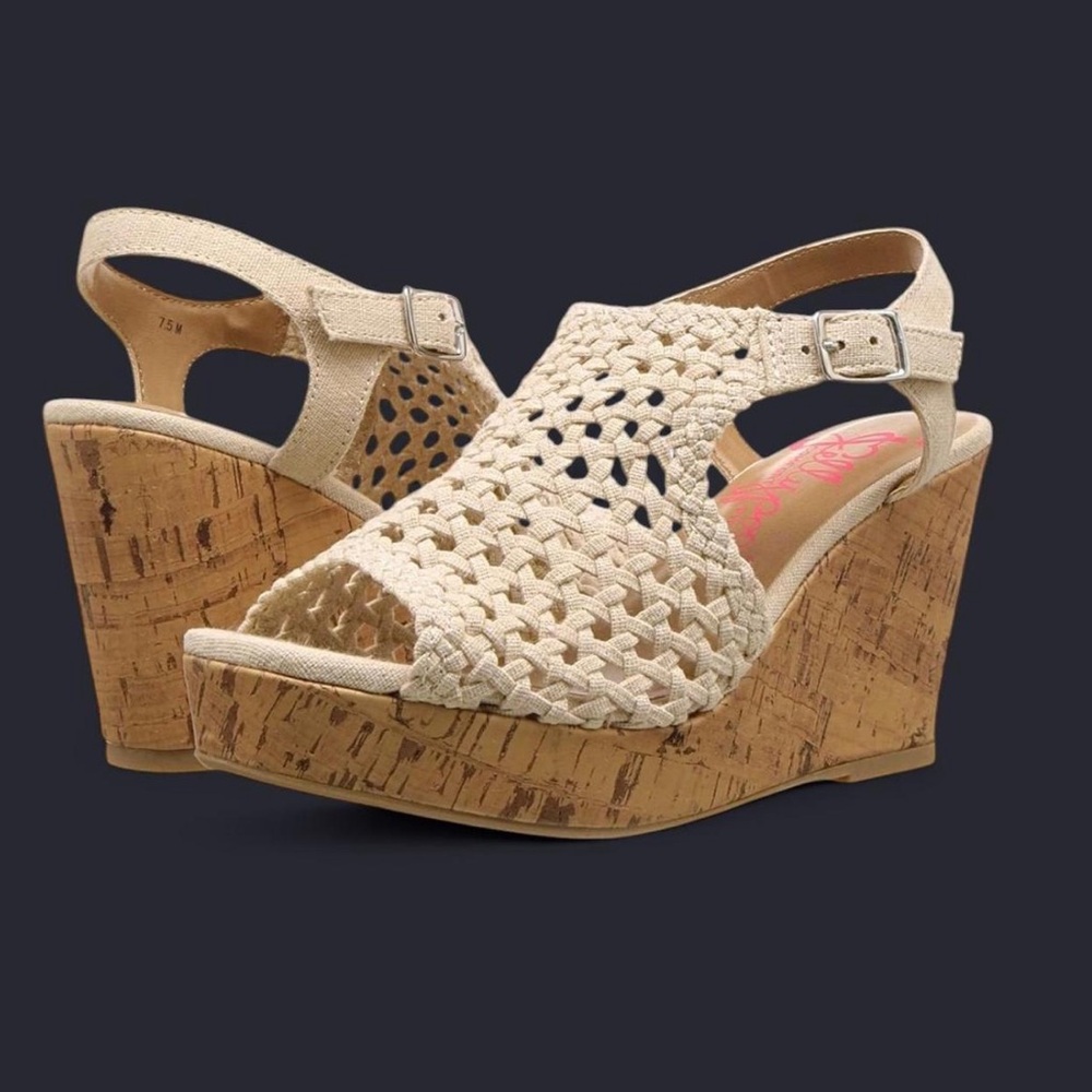 Jelly Pop Tan Woven Wedge Platform Sandals